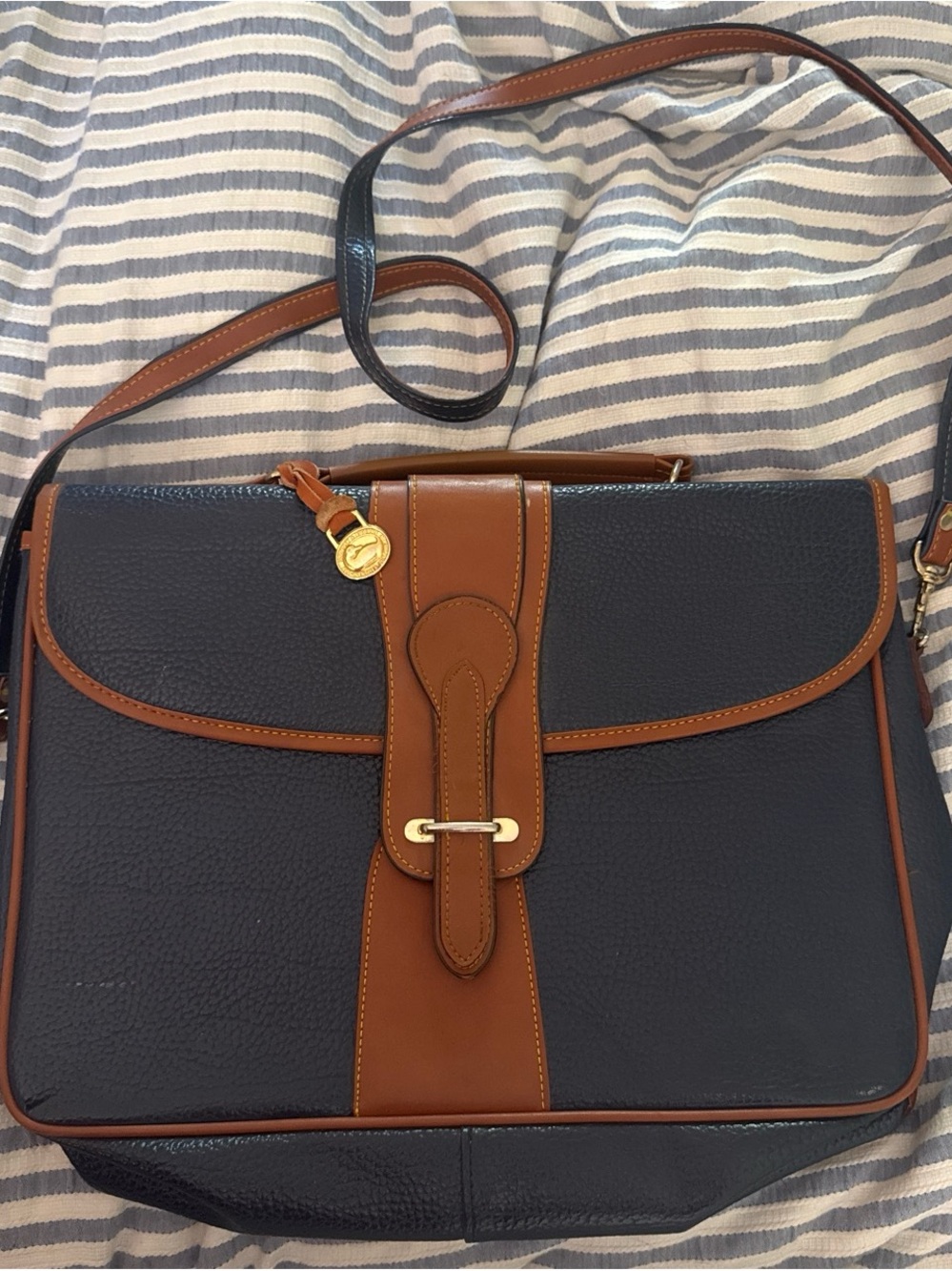 Dooney and Bourke Men's Navy and Brown Leather Crossbody Bag
